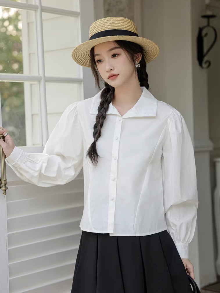 Basic Bluse mit langen Puffärmeln