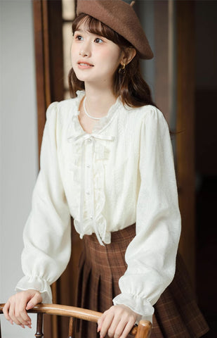 Ruffle Trim Tie Neck Blouse