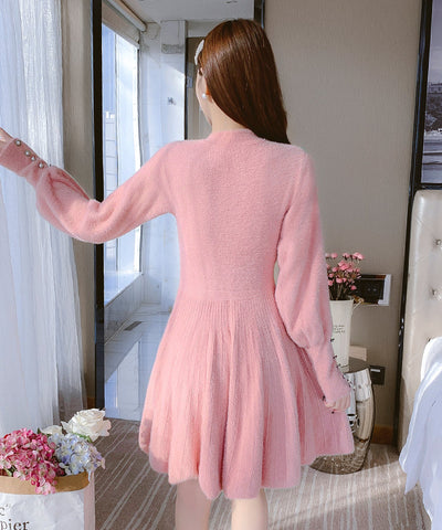 Fuzzy Puff Sleeve Sweater Dress