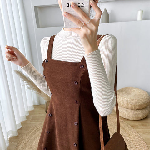 Corduroy Suede Double Button Cami Dress