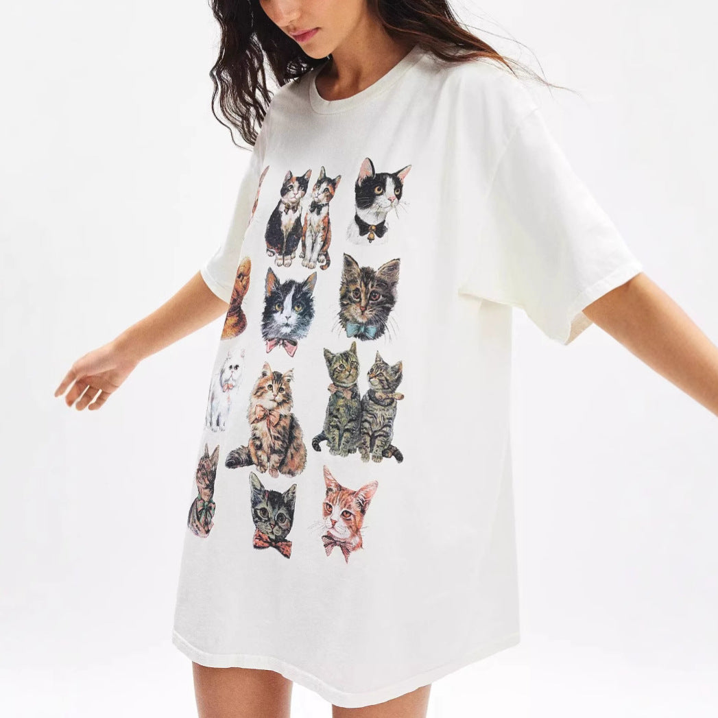 Casual Outerwear Short-Sleeved Cat T-Shirt