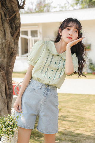 Flower Vines Embroidered Blouse