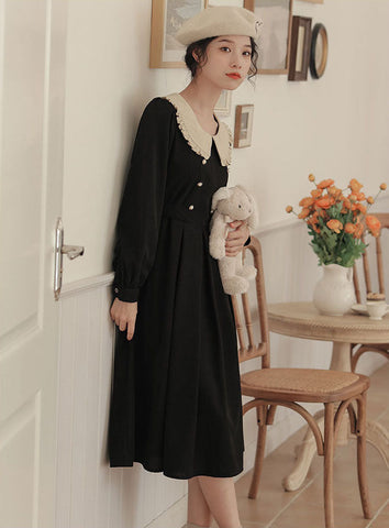 Corduroy Suede Peter Pan Midi Dress