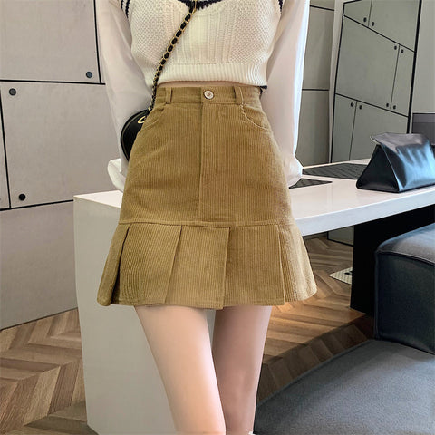 Corduroy Mermaid Pleated Skirt