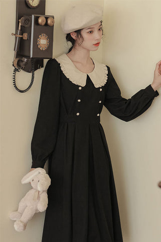 Corduroy Suede Peter Pan Midi Dress
