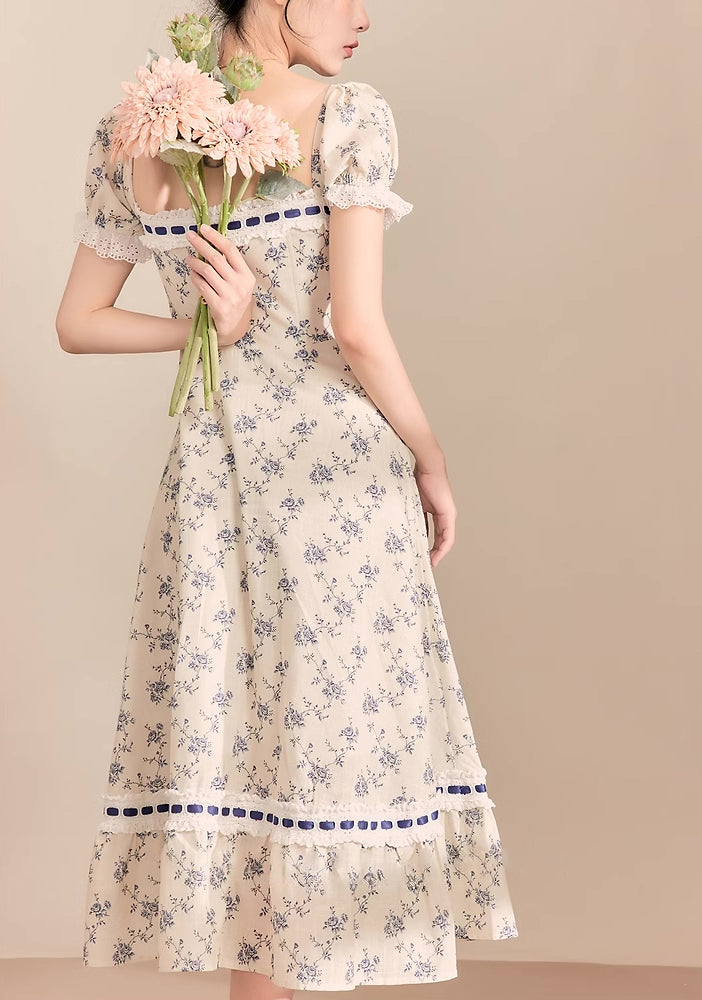 Porcelain Rose Lace Up Midi Dress