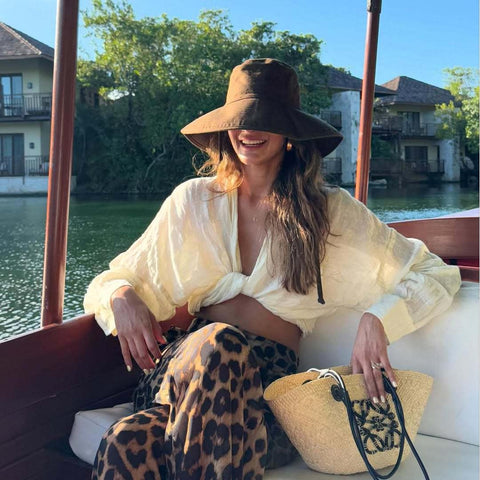 Leopard Print Elastic Waist Cargo Pants