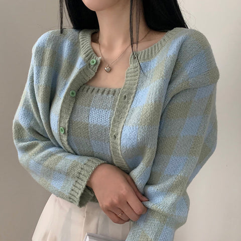 Gingham Cropped Cardi & Cami Set
