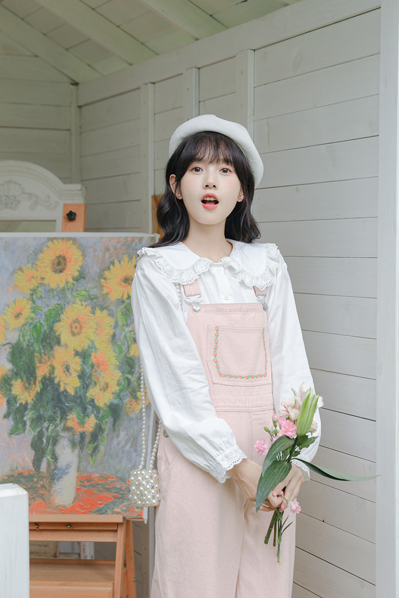 Denim-Overall mit Daisy Chain-Stickerei