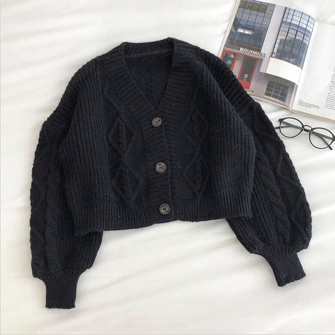 Cropped Cable Knit Cardigan