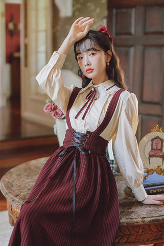 Langärmliges Crêpe-Hosenträgerrock-Set