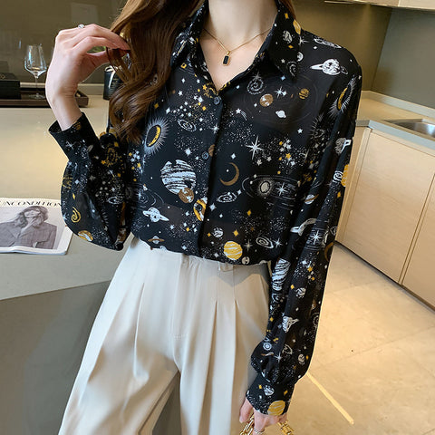 Camisa con botones de galaxia cósmica