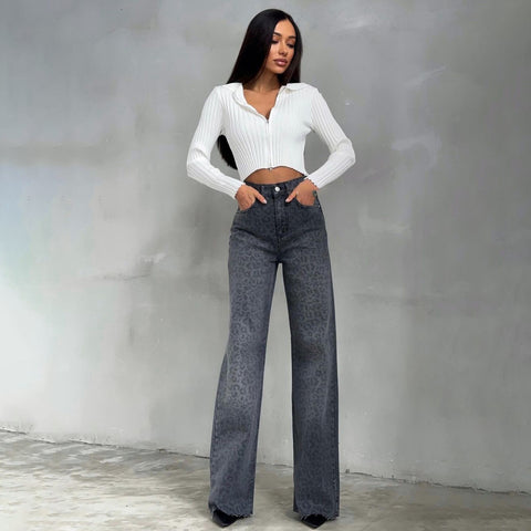Washed Denim Slim Retro Distressed High Waist Jeans