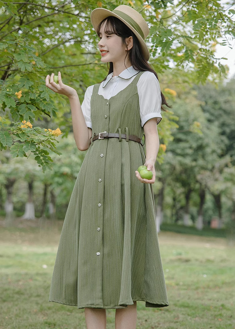 Vestido camisola festoneado con botones y raya diplomática