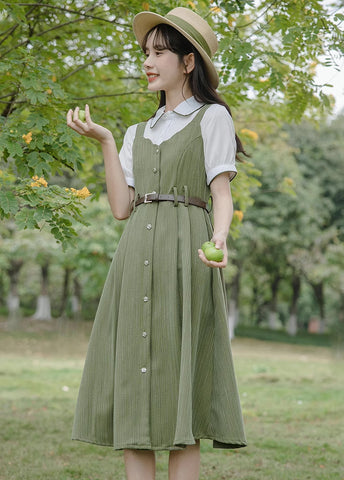Vestido camisola festoneado con botones y raya diplomática