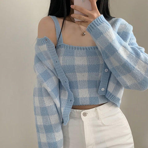 Gingham Cropped Cardi & Cami Set