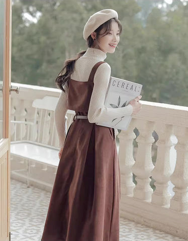 Suede Button Up Cami Pinafore Dress