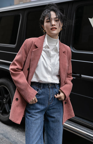 Corduroy Double Breasted Blazer Jacket