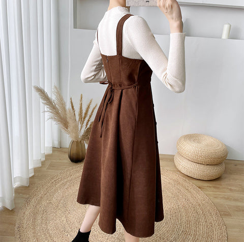 Corduroy Suede Double Button Cami Dress