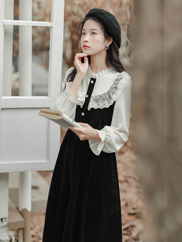 Lace High Neck Sweater Dress