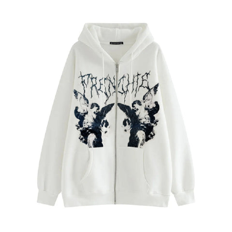 Vintage Totem Print Zip Up Hoodie