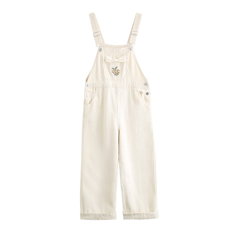 Bow Floral Embroidered Overalls