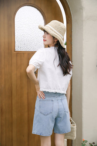 Tulip Tips Embroidered Shorts