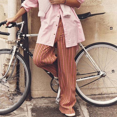 Loose-Pocketed Casual Sports Striped Trousers