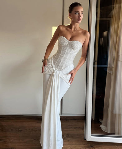 Ribbon Slim-fit Sequined Tube Top Midi Dress