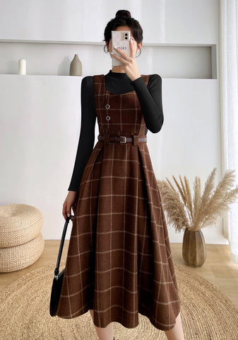 Plaid Pinafore Midi Dress