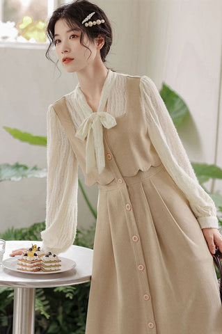 Scallop Button Up Twofer Dress