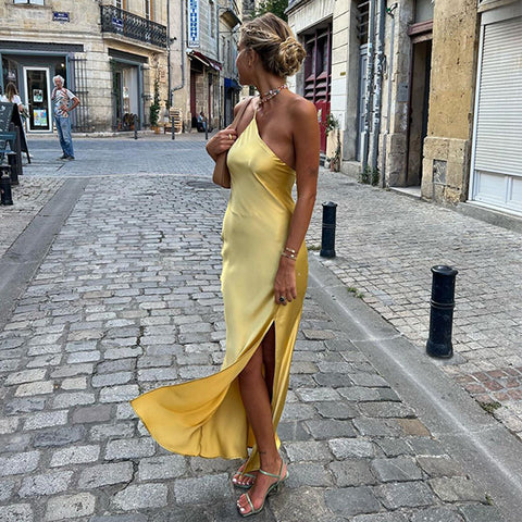 Slim-Fit Off-Shoulder Solid Color Backless Long Dress