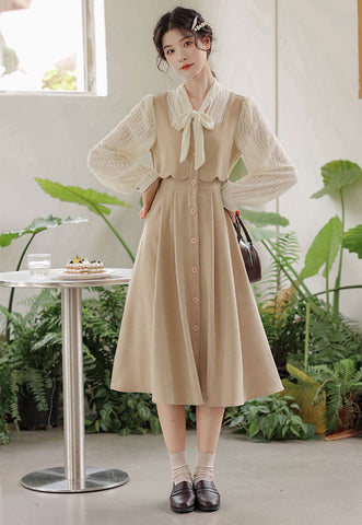 Scallop Button Up Twofer Dress