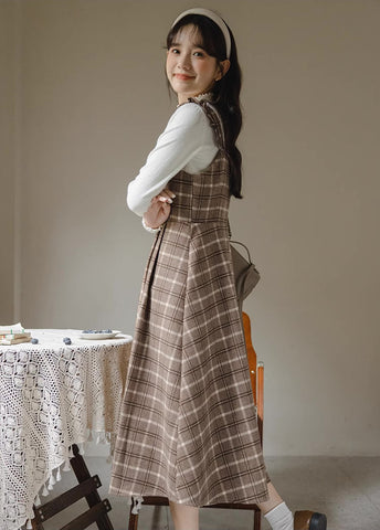 Cocoa Plaid Flutter Cami Dress