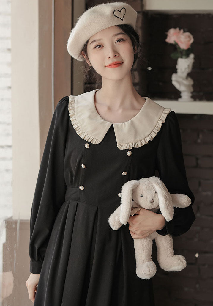 Corduroy Suede Peter Pan Midi Dress