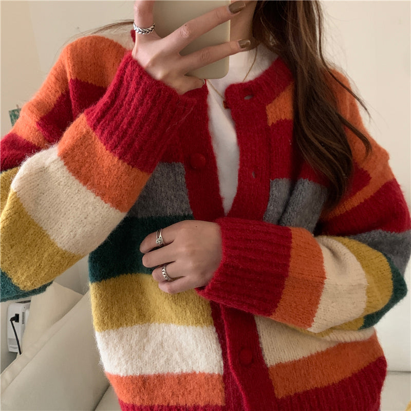 Herbstlicher Regenbogenpullover/Cardigan