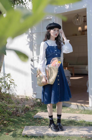 Midi-Camisole-Kleid aus Denim mit Knopfleiste