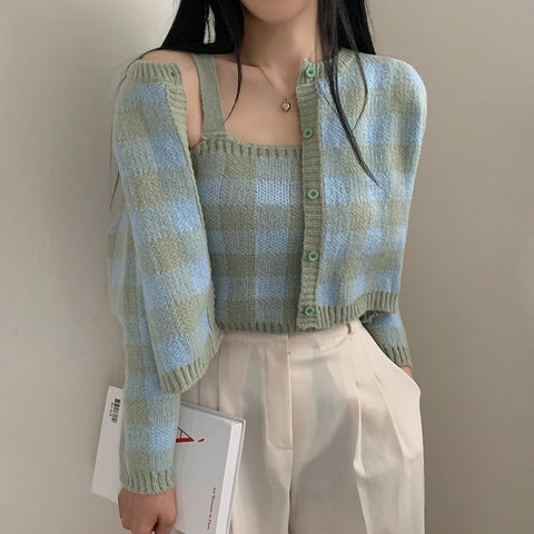 Gingham Cropped Cardi & Cami Set