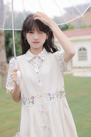 Wild Garden Button Pinafore Dress