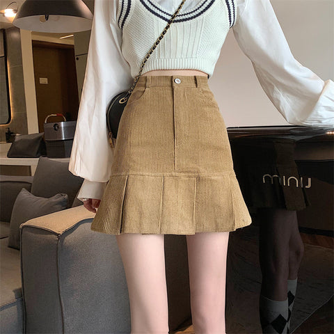Corduroy Mermaid Pleated Skirt