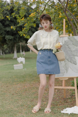 Bluse mit Broderie-Kragen