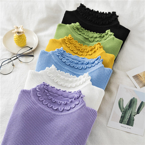 Basic Frilly Mock Neck Sweater