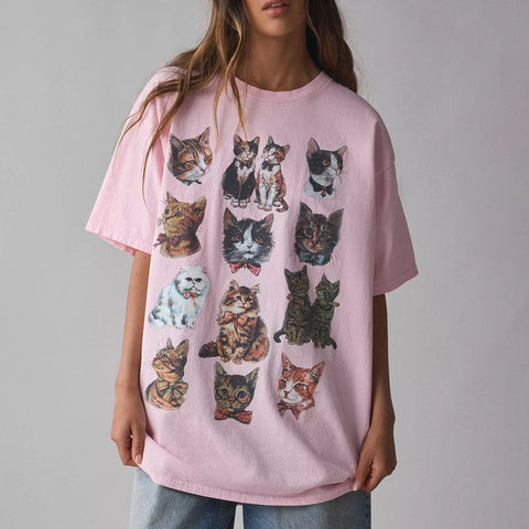 Camiseta informal de manga corta con diseño de gato