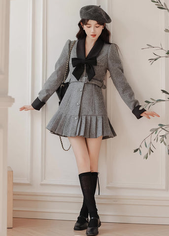 Peter Pan Collar Bow Mini Dress Coat