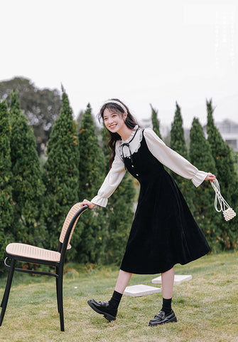 Frilly High Neck Corduroy Sweater Dress