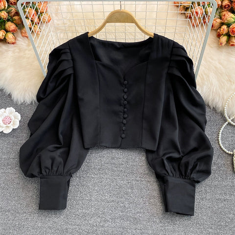 Puff Sleeve Sweetheart Button Up Blouse