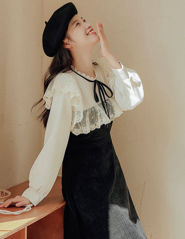 Square Lace High Neck Sweater Dress