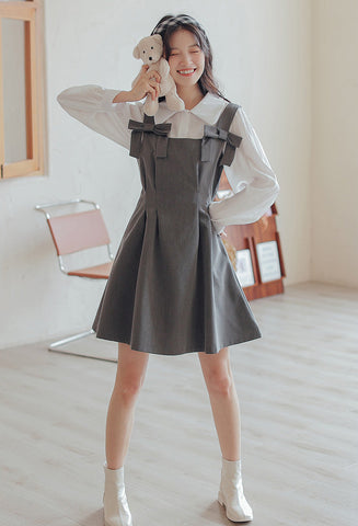 Little Bow Mini Pinafore Dress Set