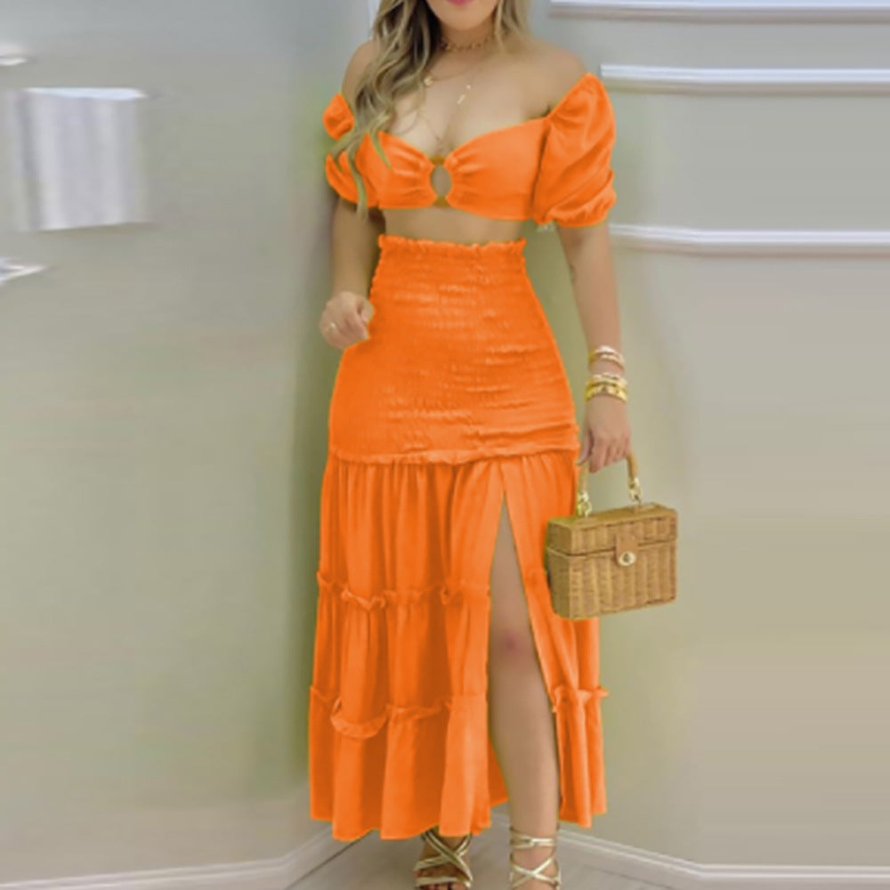 Off-Shoulder Zip-Up Dress Two-Piece Set