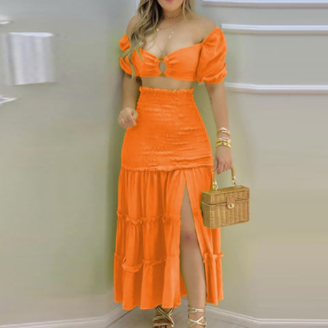 Off-Shoulder Zip-Up Dress Two-Piece Set